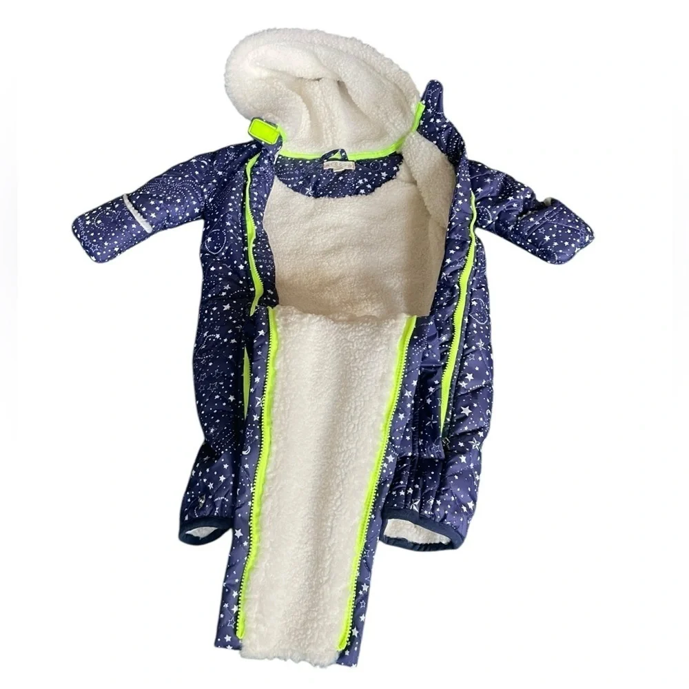 EGG New York fur lined Stars & Moons Zip Up Snowsuit Sz 3M​​​​